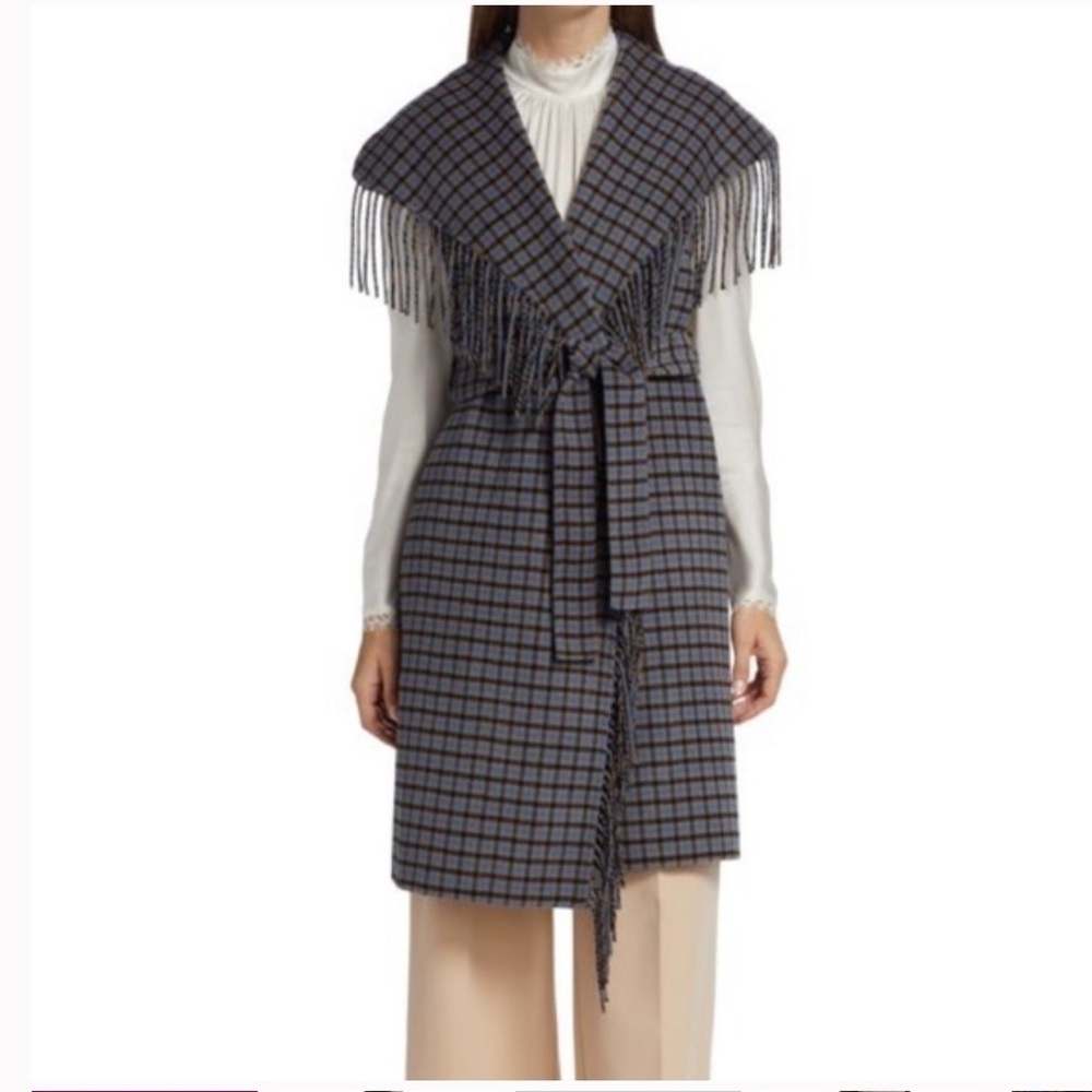 NWT ELIE TAHARI Oxford Belted Fringed Plaid Vest, Size 12/14
